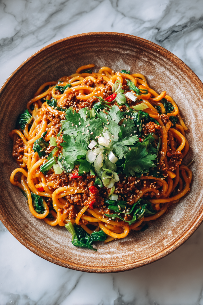 Spicy Peanut Gochujang Noodles with Turkey