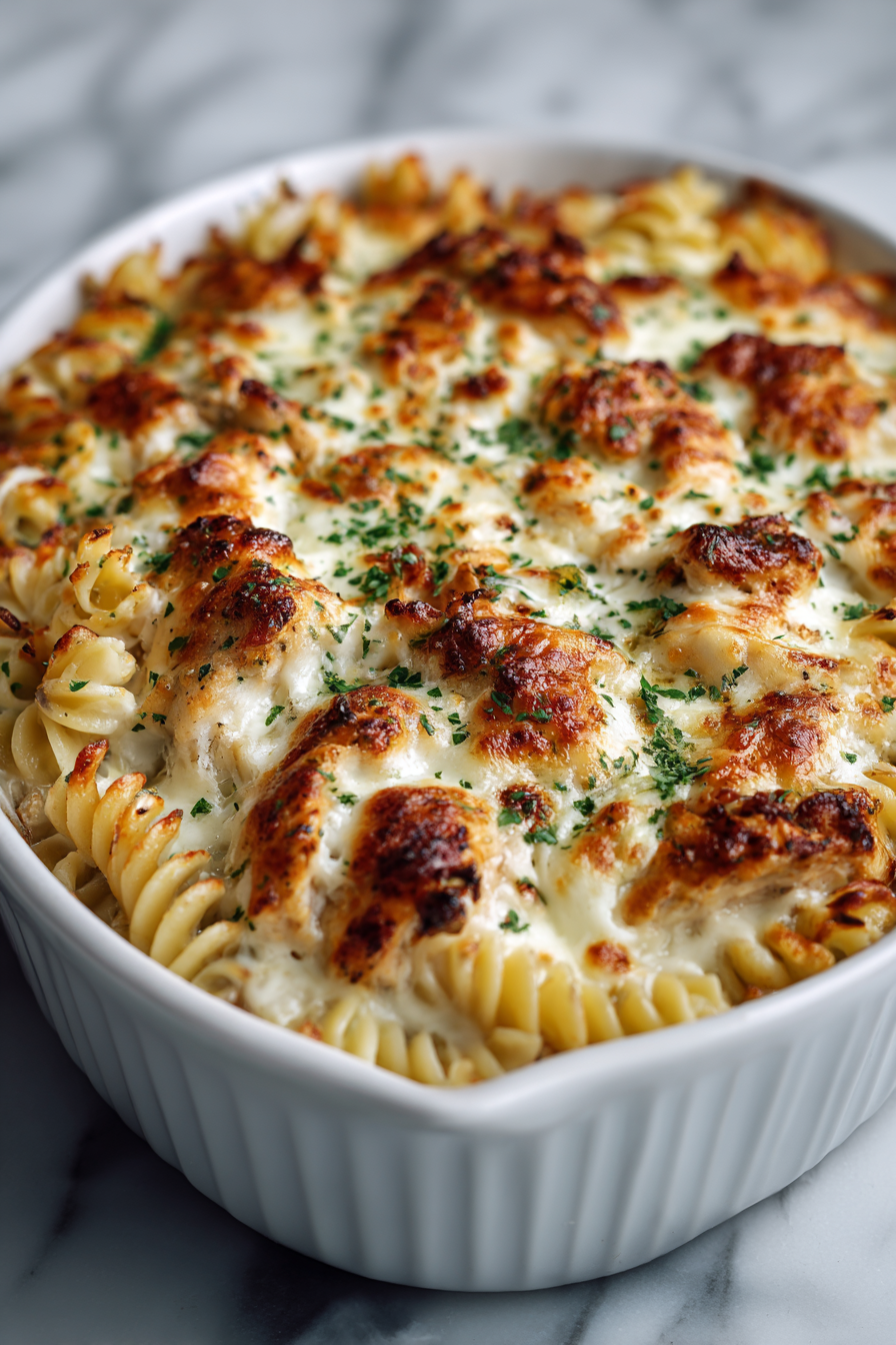 Twisted Cheesy Garlic Chicken Dinner Bake